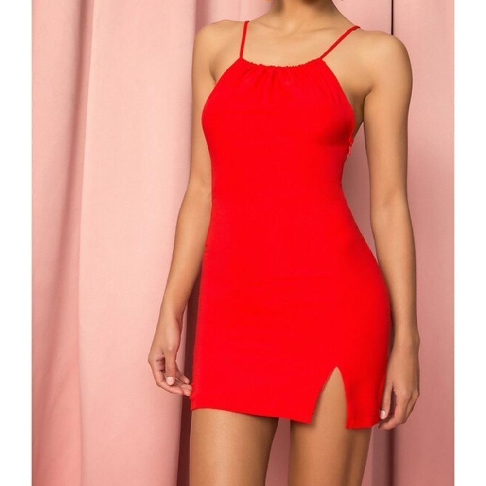 Superdown Missy Ruched Mini Dress in Cherry